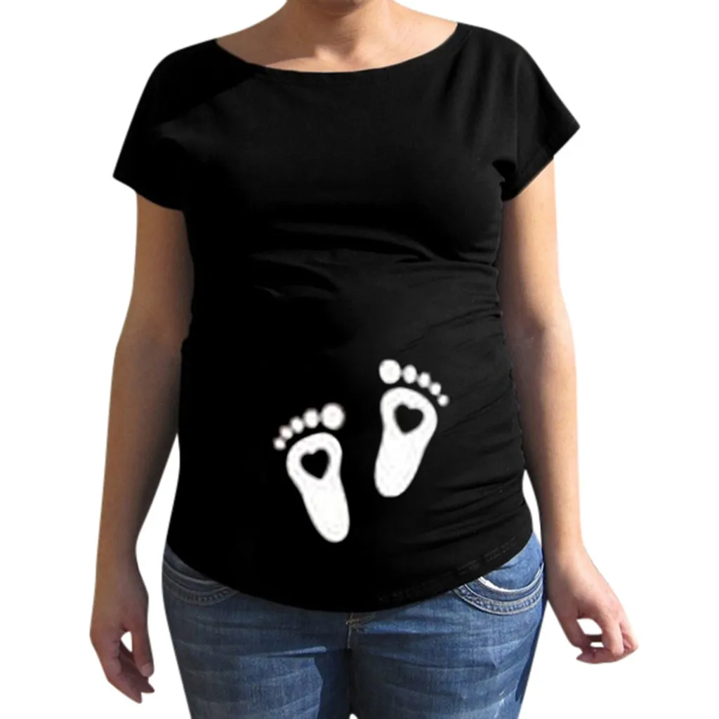 Рубашка для кормящих топы для беременных женщин для беременных с коротким рукавом с мультяшным принтом топы футболки Одежда для беременных для фотосессий - Цвет: Белый