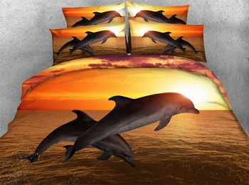 

JF-036 kids lovely dolphin print duvet cover set 4pcs bedding sets queen size