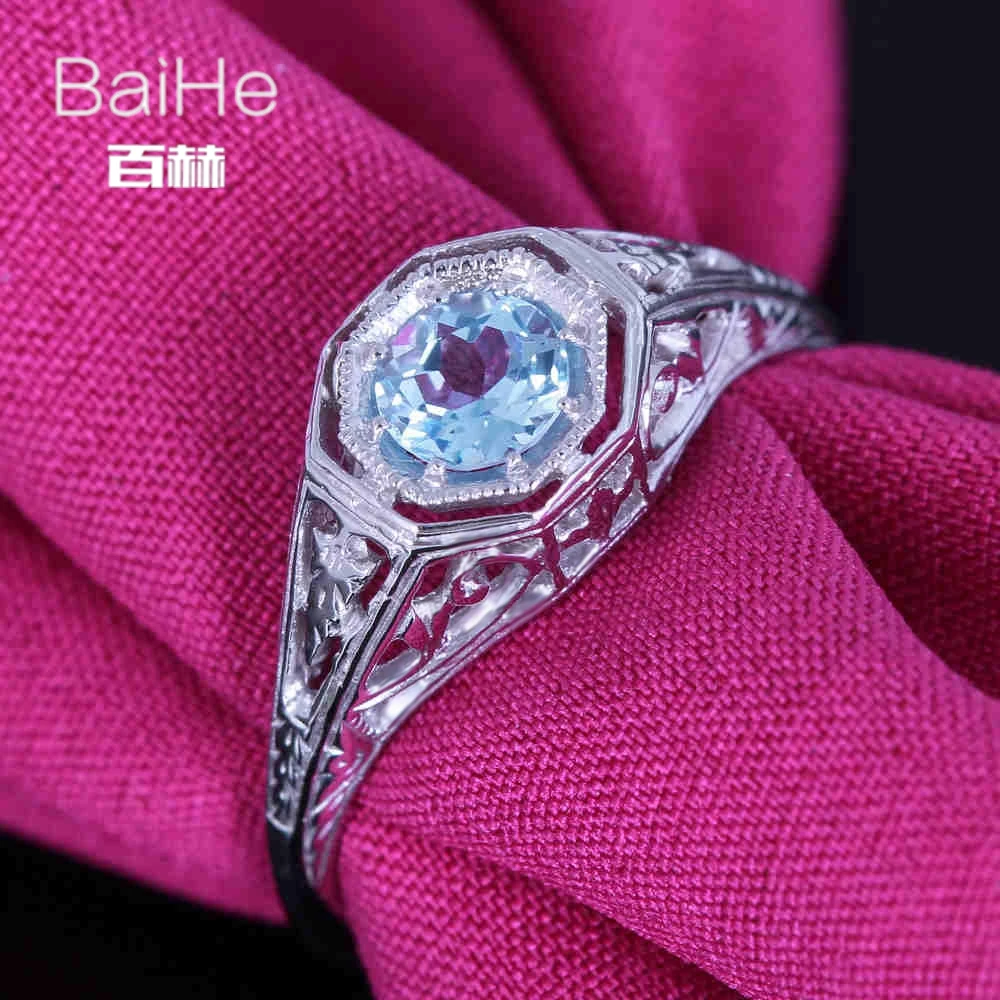 BAIHE Solid 14 K белое золото(AU585) 0.92CT Сертифицированный синий безупречный настоящий Небесно-Голубой топаз свадебные женские модные ювелирные изделия из драгоценных камней кольцо
