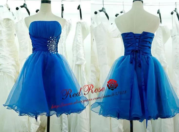 Сирень Розовый Королевский Синий Коктейль Dress Party Dress Short Prom Dress with Sequins and Beads - Цвет: Синий