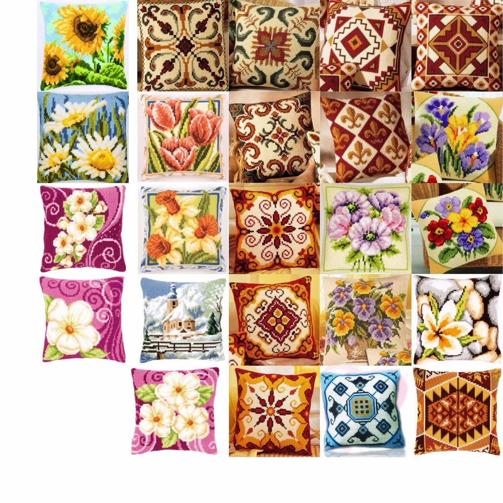 

flowers style Cross Stitch Pillow Mat DIY Craft Tapestry Pillow 42CM by 42CM Needlework Crocheting Cushion Embroidery