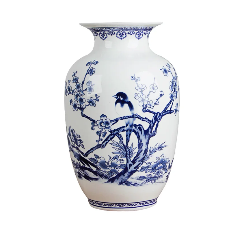 Jingdezhen blue and white Porcelain Vases Fine Bone China Vase Bird And Flowers Decorated High Quality Ceramic Vase - Цвет: vase x1