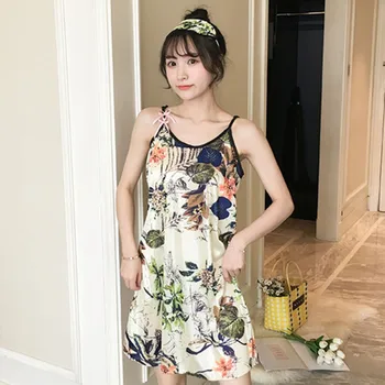 

ETOSELL Classic Floral Print Nightdress Lingerie Dress Sexy Loose Comfort Mini Nightgowns Summer Ladies Sleeveless Sleepwear