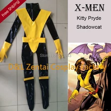Free Shipping DHL X- Men Kitty Pryde Shadowcat Superhero Costume Black Yellow Shiny PVC Catsuit Halloween Cosplay Costume