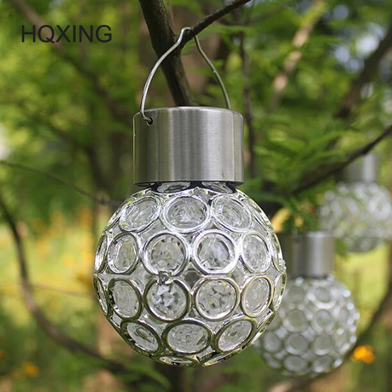 

[HQXING] Fashion Solar Powered Hanging Lights Ball Shape Outdoor Solar Lamp Waterproof led Lawn Tree Light Garden Yard Decor