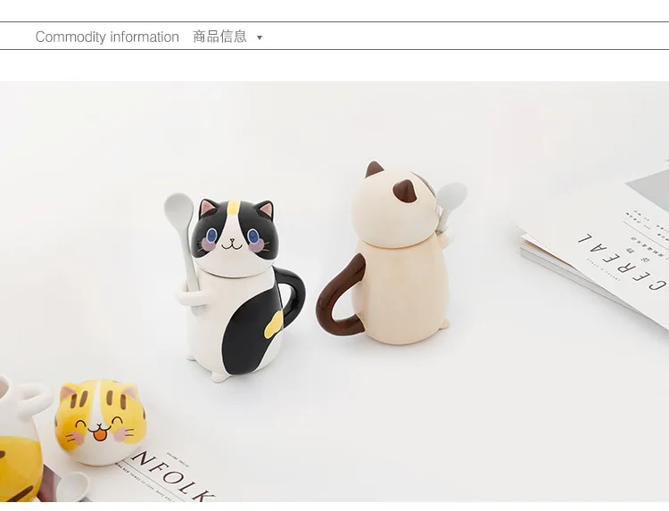 Креативная мультяшная кошка ручная роспись керамическая чашка молочная кофейная чашка подарок керамическая кружка с крышкой с ложкой