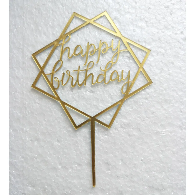

1Pcs Gold Black Happy Birthday Cake Topper Acrylic Birthday Cake Flags Cake Decorations Wedding Supplies