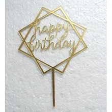 1Pcs Gold Black Happy Birthday Cake Topper Acrylic Birthday Cake Flags Cake Decorations Wedding Supplies