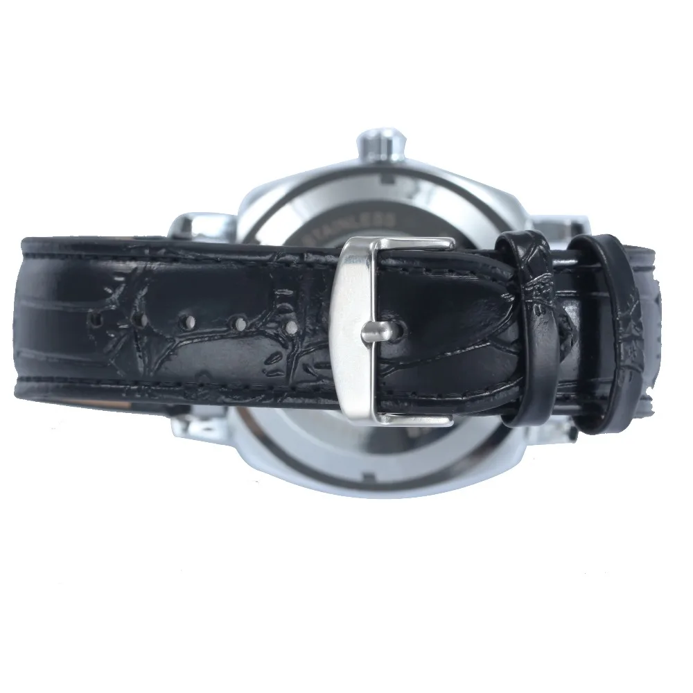 WINNER модные мужские часы лучший бренд Роскошный кожаный ремешок римские часы с календарем циферблат военные спортивные автоматические