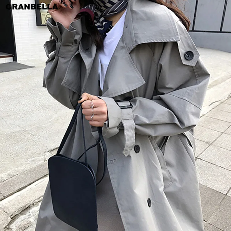 

Russian Design Double Breasted Mid-long Women Trench Coats With belts Oversized Spring Fall Windbreaker Outwear