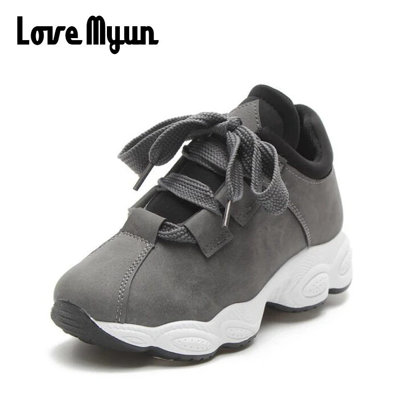 New Fashion Women Breathable height increasing platform wedge leather shoes girl Sneakers high quality Casual Flats Shoes VV-101