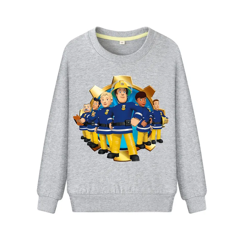 Детский пуловер с длинными рукавами, пальто, толстовки для мальчиков и девочек, весенняя одежда, детские толстовки, Детский костюм с капюшоном с пожарным Сэмом DZ077 - Цвет: Grey