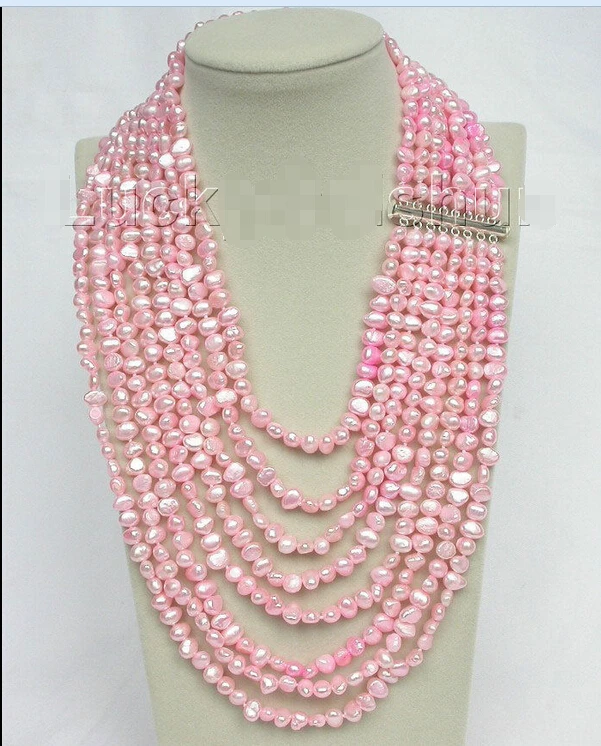 

17"-24" 8row baroque light pink pearls necklace 925 silver clasp j8754