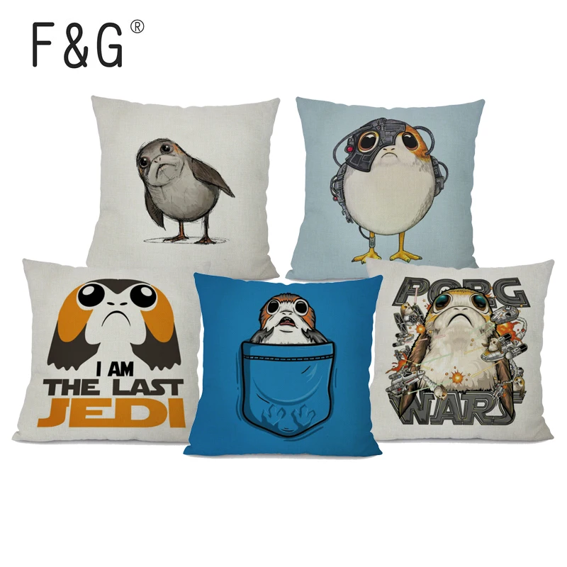 cheap Porg Cushion Cover Cotton Linen Star Wars Digital Printed Home Decorative Sofa Throw Pillow Case for Sofa Chair