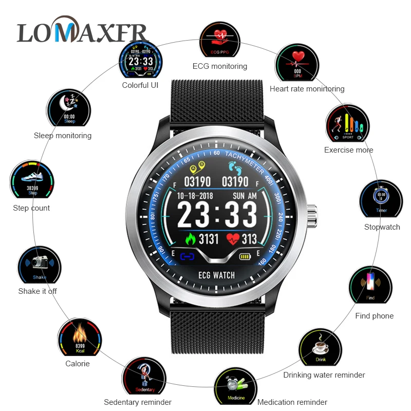 

N58 Smart Watch Men IP67 Waterproof Sport Heart Rate Monitor Blood Pressure Smartwatch ECG PPG with Electrocardiograph Display