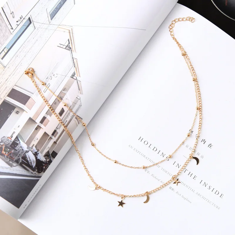 H: HYDE модное Двухслойное Золотое и серебряное ожерелье с цепочкой для женщин, ожерелье с кулоном в виде звезды, темпераментные ювелирные изделия