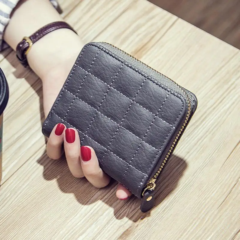 

NEW 2017 PU Leather Female Plaid Purses Card Holder Wallet Fashion Woman Small Zipper Wallet With Coin Purse #20