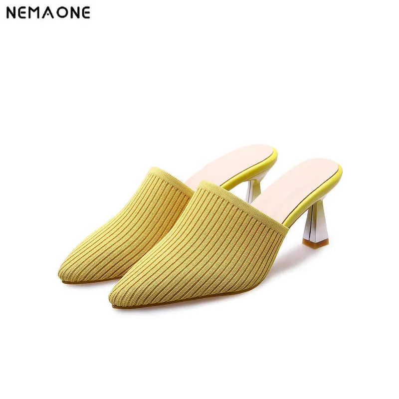 

NEMAONE Ladies slippers High Heels shoes woman stretch fabric Slingback sandals Summer Women Shoes Size 34-43