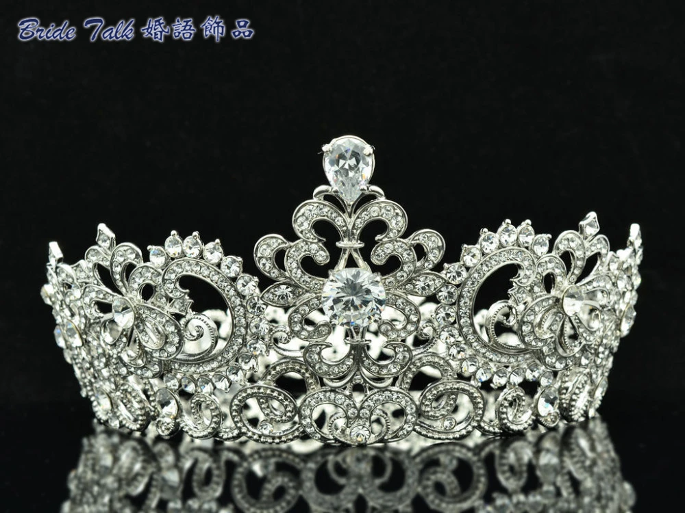 Free Shipping Trendy Cute Hi-Q Crystal Zircon Symmetric Tiara Crown Wedding Ball Jewelry 8648