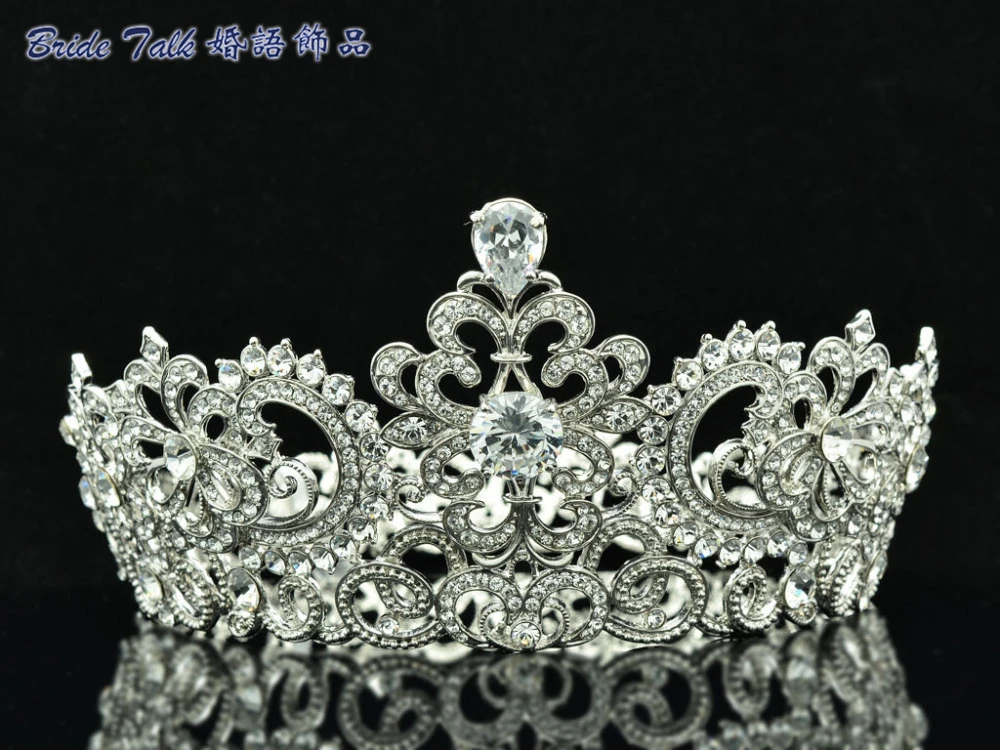 

Free Shipping Trendy Cute Hi-Q Crystal Zircon Symmetric Tiara Crown Wedding Ball Jewelry 8648