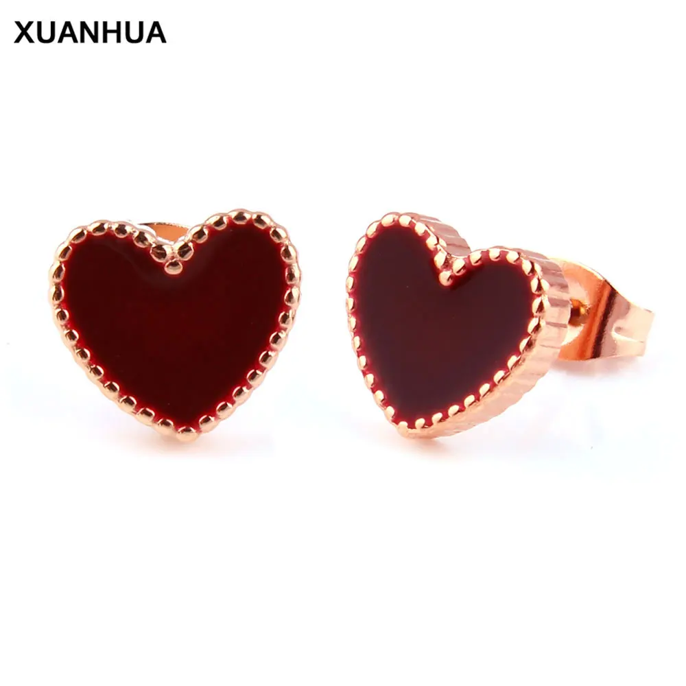 Серьги-гвоздики XUANHUA из нержавеющей стали под розовое золото в форме сердца для