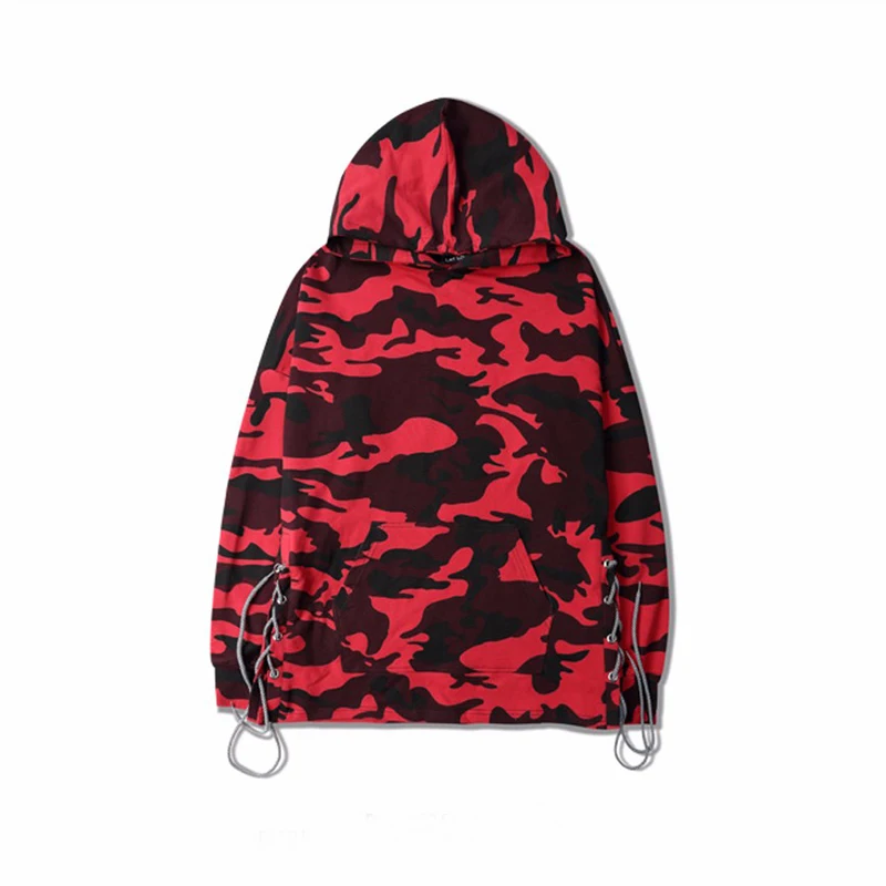 2018 Fashion Mens Drawstring Camo Hooded Red Camouflage Hoodie High Street Sweatshirts Men Hip Hop Hoodies Sweatshirt