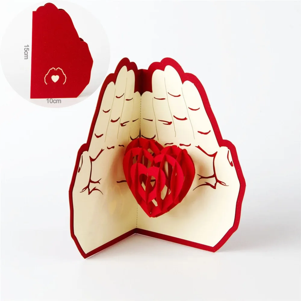  Valentines Day Gift Love in the Hand 3D Pop up Greeting Card Post card Matching Envelope Laser Cut  - 32852705055