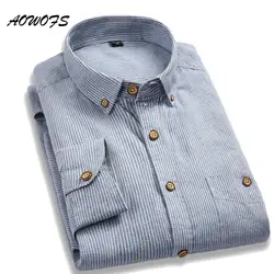 AOWOFS весна осень мужские рубашки с длинным рукавом хлопковые полосатые рубашки мужские Slim Fit кнопка Высокое качество Повседневная рубашка