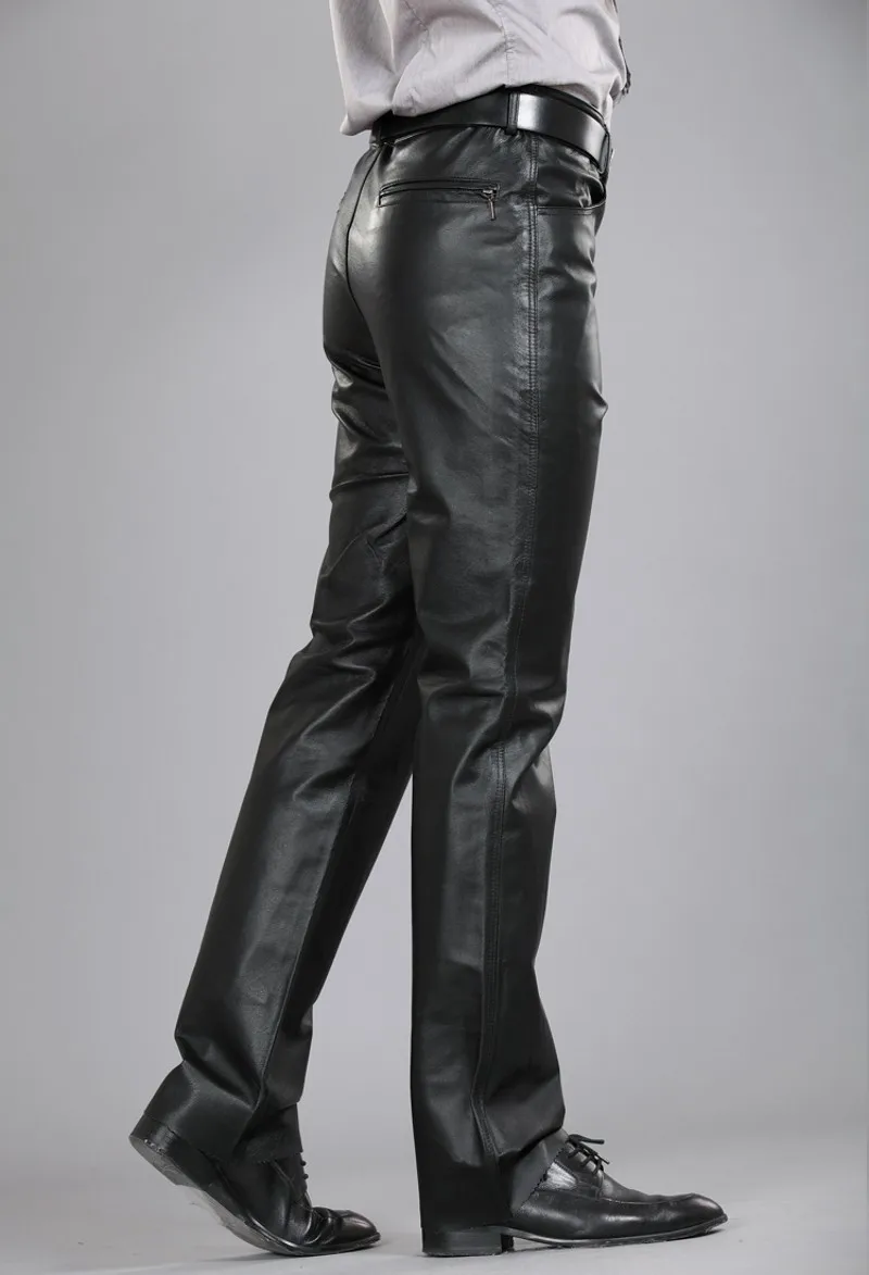 Повседневные брюки мужские из натуральной кожи зимние уличные корейские модные флисовые брюки с подкладкой мотоциклетные овчины прямые теплые мужские