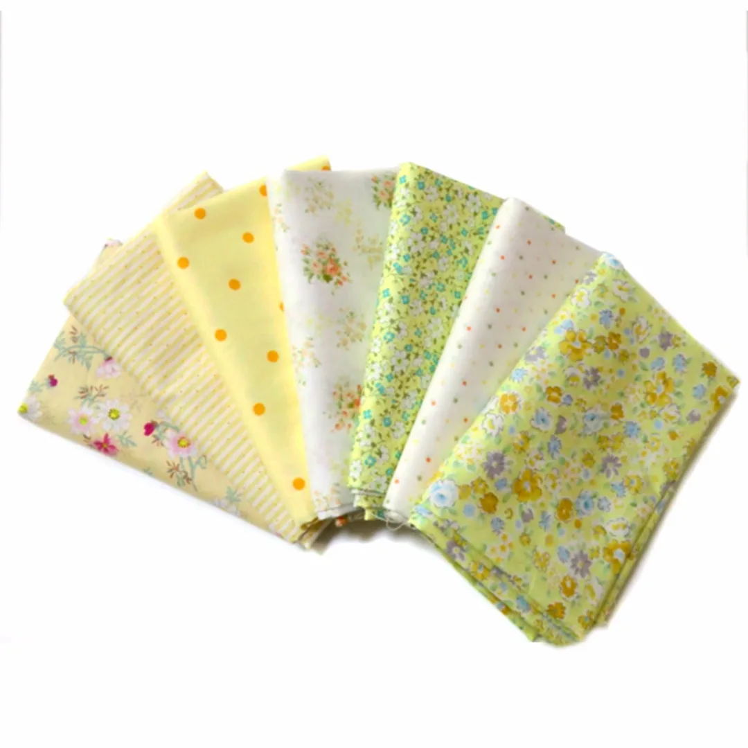 7pcs Light Yellow Fabric Cloth 25*25cm Squares Pre Cut 100 Cotton