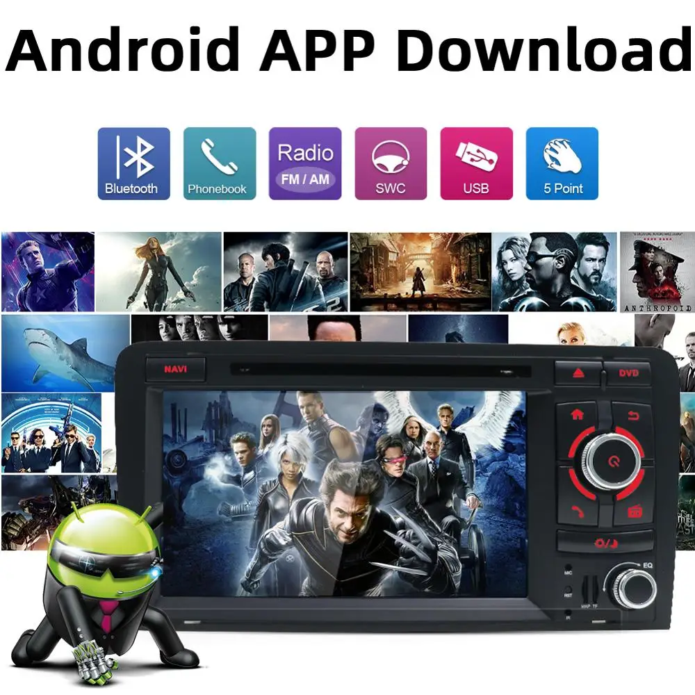 Perfect Bosion 7 inch HD 2 Din Android 9.0 Octa 8 Core Car Radio Stereo DVD Player Multimedia Navigation GPS For Audi A3 8P 2003-2011 BT 5