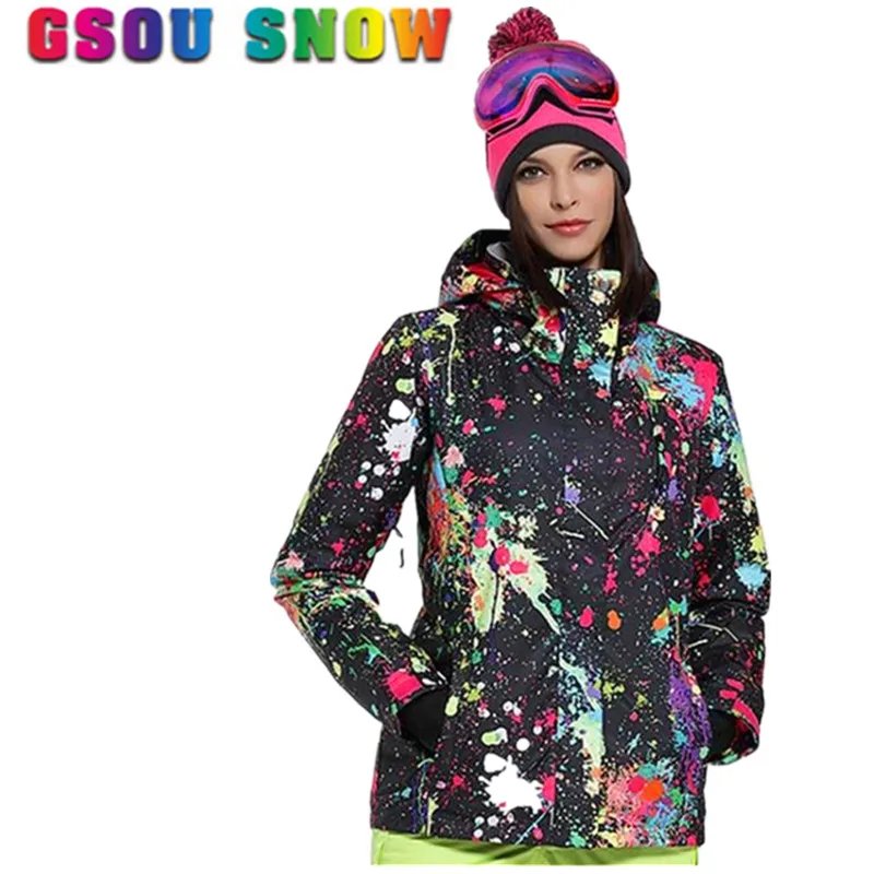 Gsou Snow Ski Jacket Women Snowboard Jacket Waterproof Windproof Hooded Ski Clothing Winter