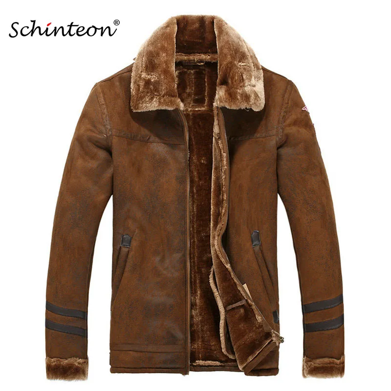 Schinteon European Plus Size Men Leather Jacket Thick Warm Winter