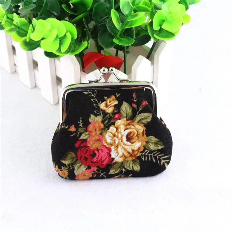 Ретро Винтаж цветок маленький кошелек monederos кошелек держатель для карт на застежке кошелек клатч женская сумка цвета низкая цена для 3,28 - Цвет: Черный