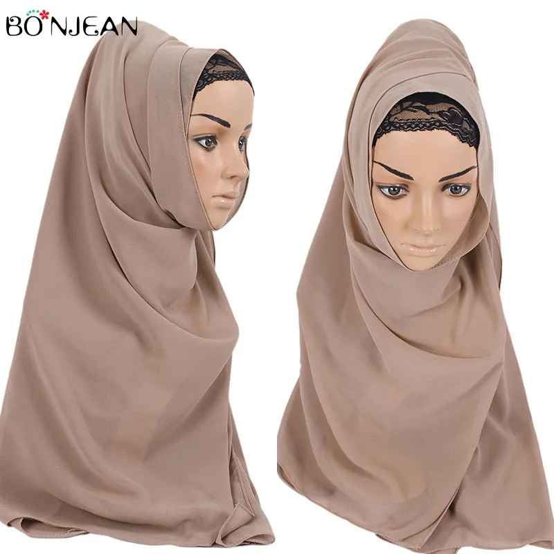 

BONJEAN Islam Scarves Muslim Shawl Chiffon Breathable Fashion Long Scarf Casual Gauze Scarf Female Solid Multiple Colour 2019