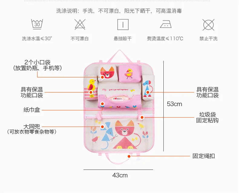 Мини-органайзер для автомобильного сиденья с милым мультяшным принтом, многофункциональные подвесные сумки из ткани Оксфорд, аксессуары для автомобиля