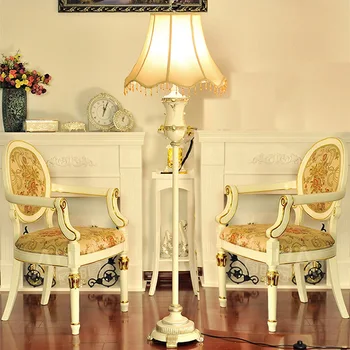 

TUDA LED Floor Lamp European Fabric Floor Lamp Bedroom Bedside Living Room Study Retro Resin Floor Lamp E27 110V 220V
