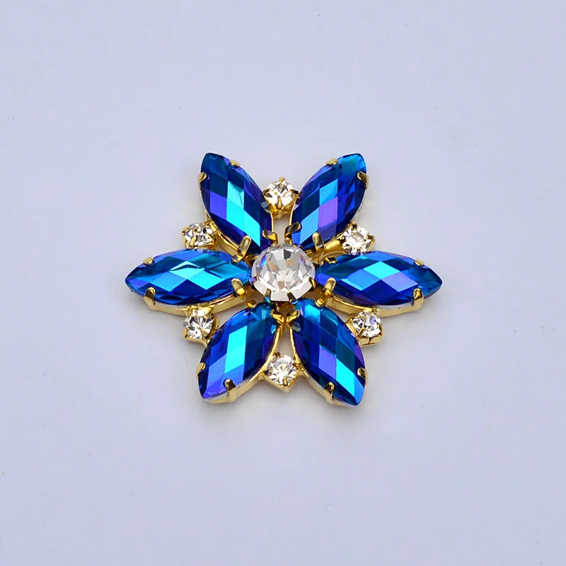 36mm Blue AB JUNAO, 2 шт., 45*59 мм, Стразы для шитья роз, AB, стекло, цветок, золото, коготь, кристалл, аппликация с плоским основанием, Алмазный страз, пришитые камни, рукоделие - Цвет: 36mm Blue AB