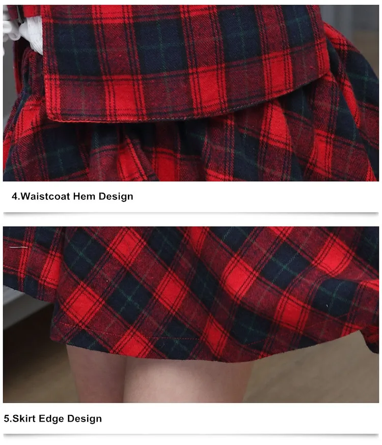 Girls White Shirt Plaid Waistcoat Skirts 3PCS Suit 2-2