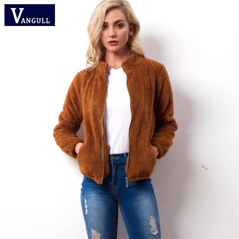 Vangull Velvet basic jacket coat Women warm casual Fur jackets female 2018 New Long Sleeve Female Zipper Overcoat Outerwear