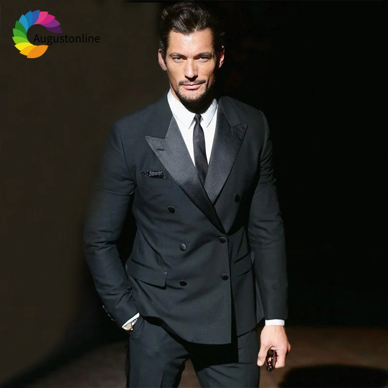 

Black Double Breasted Business Men Suits For Wedding Groom Blazer Slim Fit Formal Prom Custom Made Tuxedo Costume Homme 2 Pieces