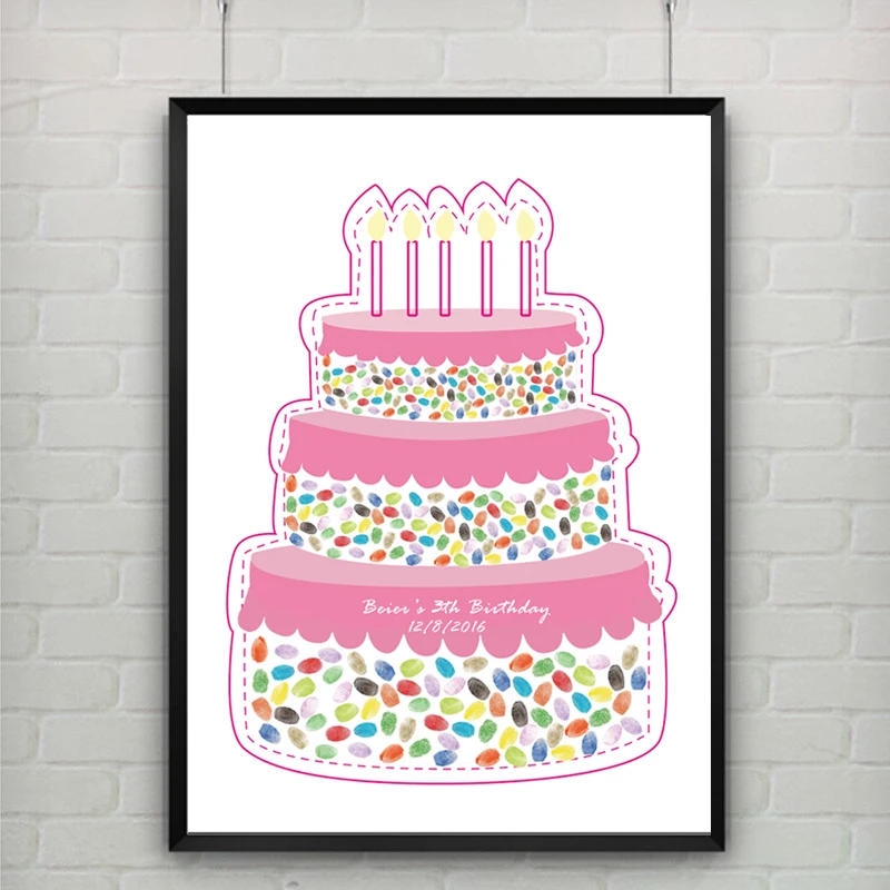 

Personalized Custom Name Date Art Canvas painting Fingerprint Signature Child Birthday Party Gift Favors Happy Birthday Decor