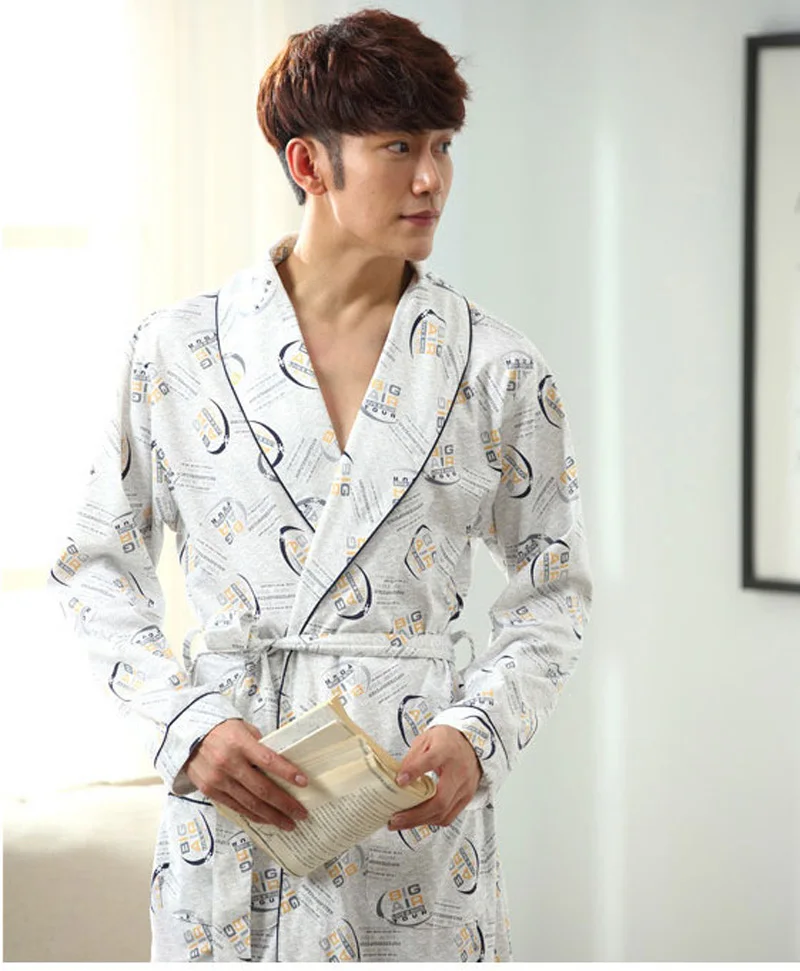 2016 Autumn Men Cotton Bathrobes Male Bathrobes Printed Nightgowns Man