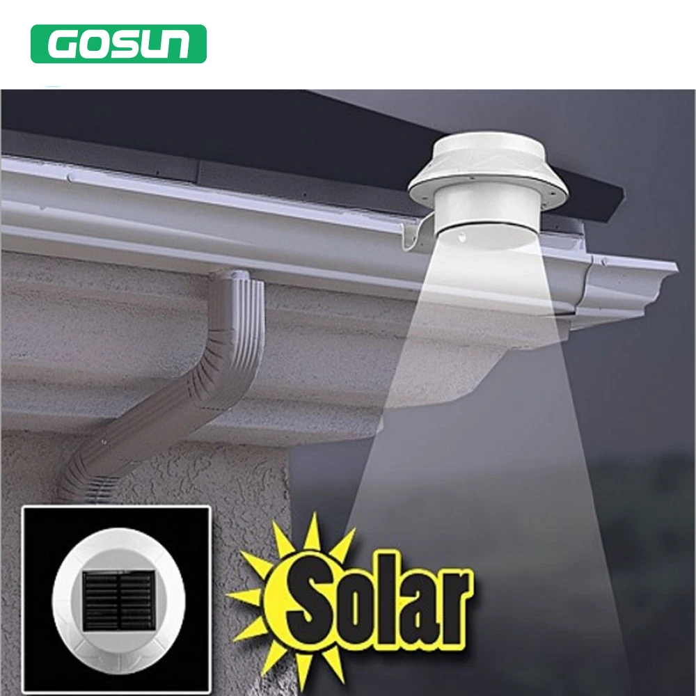 Shenzhen manufacturer Outdoor Solar Powered 3 LED Cool White/Warm White Light Fence Gutter Garden Yard Roof  Wall Lamp