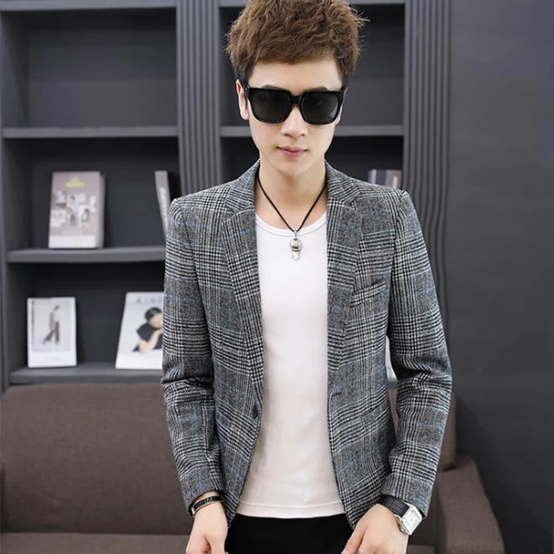 2018 New Plaid blazer men Spring autumn casual blazer masculino parka men suit jacket slim popular jackets men outerwear coats