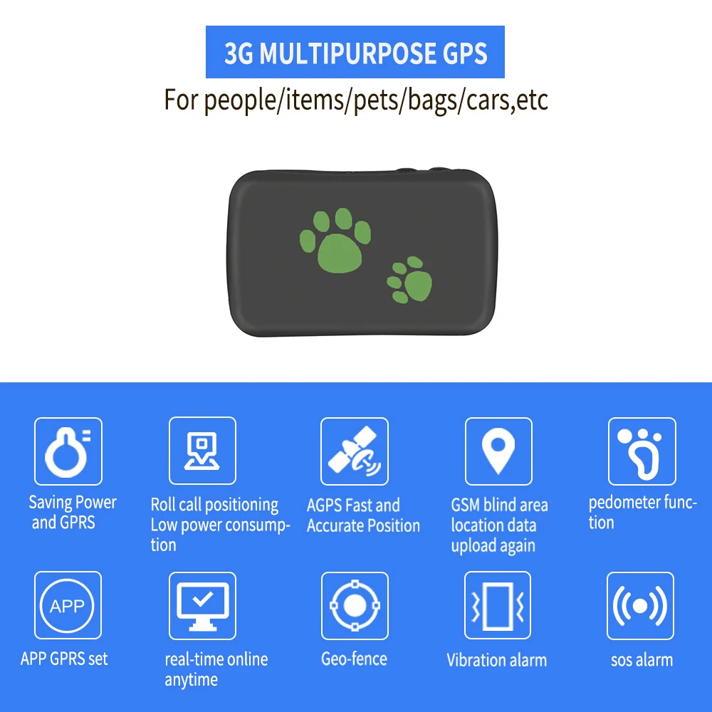  Portable Pets Smart Mini GPS Tracker 3G gsm Waterproof Pet Dog Locator 30 hours & up Dog Collar gps
