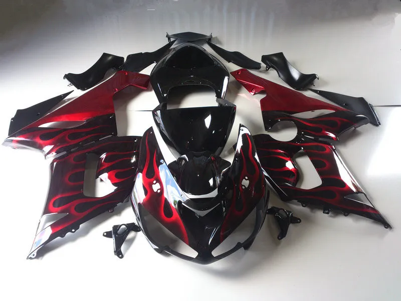 Набор обтекателей для мотоциклов KAWASAKI Ninja ZX6R 636 05 06 ZX 6R 2005 2006 ABS Red flames black набор +