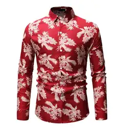 Модная блуза мужская повседневная гавайская рубашка с цветочным принтом Мужская рубашка с длинным рукавом черная красная синяя новая Camisa