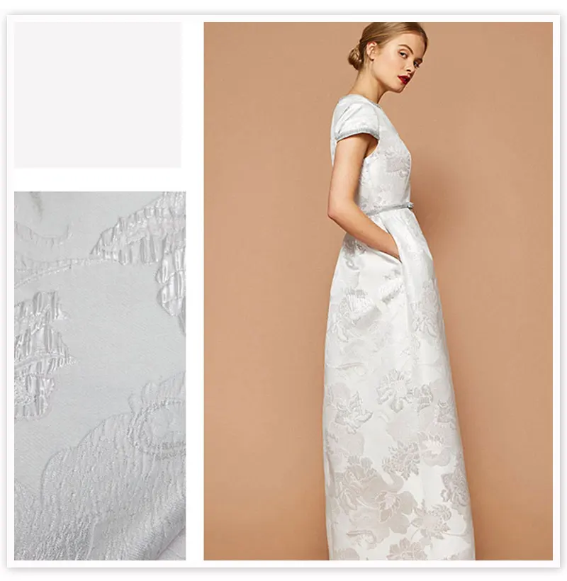 Французский стиль Роскошный белый Рельефный цветочный металлик жаккард парча ткань одежда для платья пальто tissu tecidos фабрик SP5173