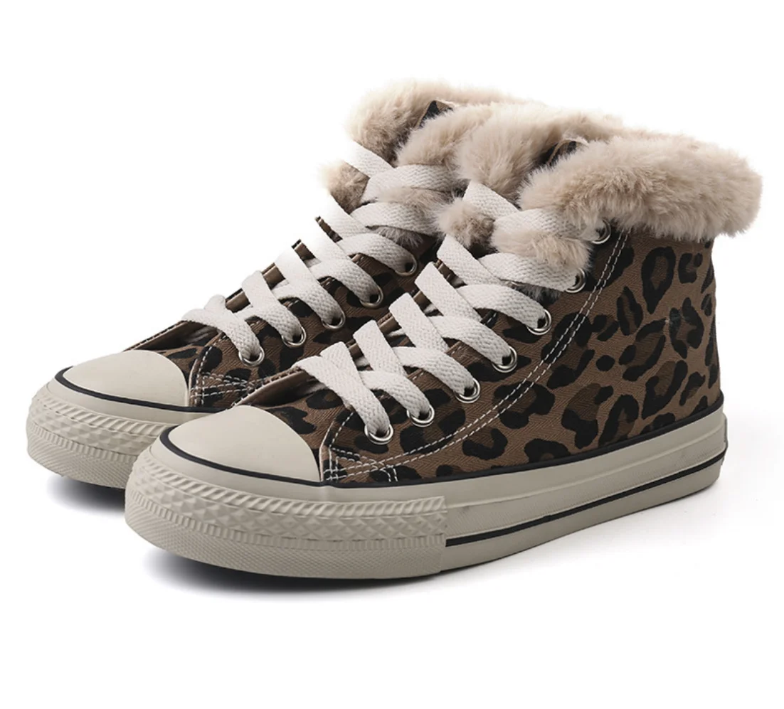 

Leopard shoes women 2018 new cotton shoes fur female winter shoes women plus velvet students high to help warm thick